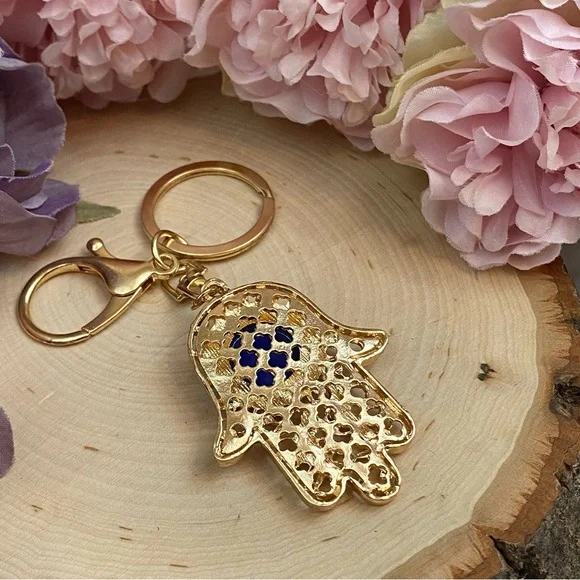 Bohemian Crystal Hamsa Hand with Evil Eye Keychain - Picture 14 of 15